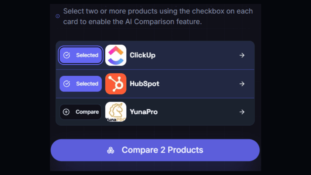 UI for selecting products to compare